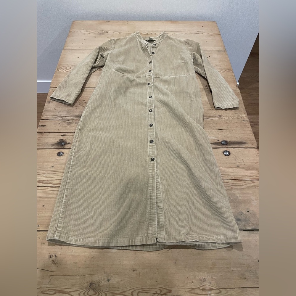 Vintage Orvis Long-Sleeve Button-Front Corduroy Dress in Light Tan